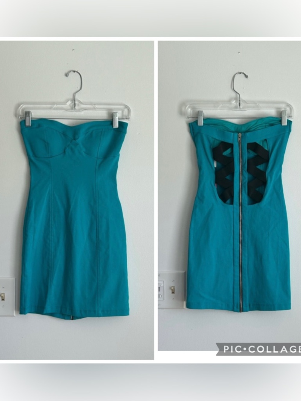 Y2K Turquoise Blue Bodycon Mini Strapless Dress Small Vintage 90s A’Gaci